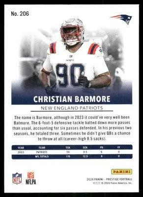 2024 Panini Prestige Christian Barmore #206 Football - Football Card Single