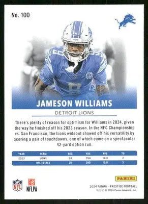 2024 Panini Prestige Jameson Williams #100 Football - Football Card Single