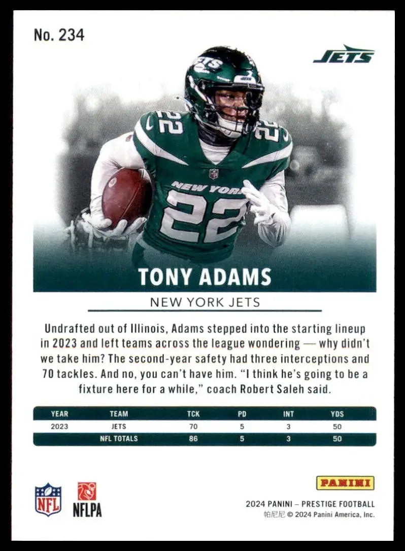 2024 Panini Prestige Tony Adams #234 New York Jets Football Card NFL Sports - Football Card Single