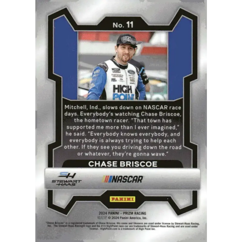 2024 Panini Prizm #11 Chase Briscoe NM-MT High Point/Stewart-Haas Racing/Ford Racing Card - Racing Card Single
