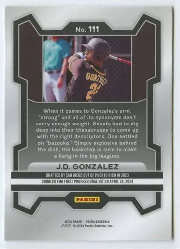 Baseball card back from 2024 Panini Prizm featuring original gloss and Simply Sandoval