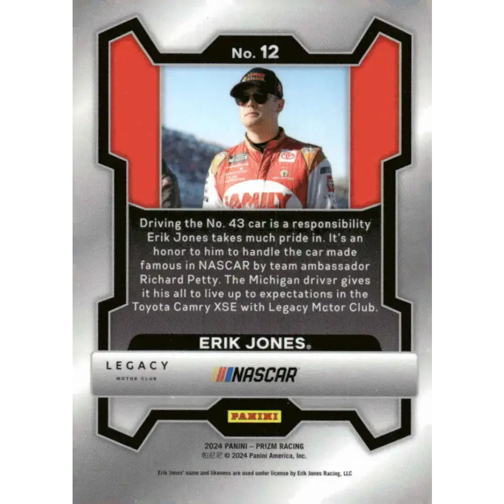 2024 Panini Prizm #12 Erik Jones NM-MT Family Dollar/Legacy Motor Club/Toyota Racing Card - Racing Card Single
