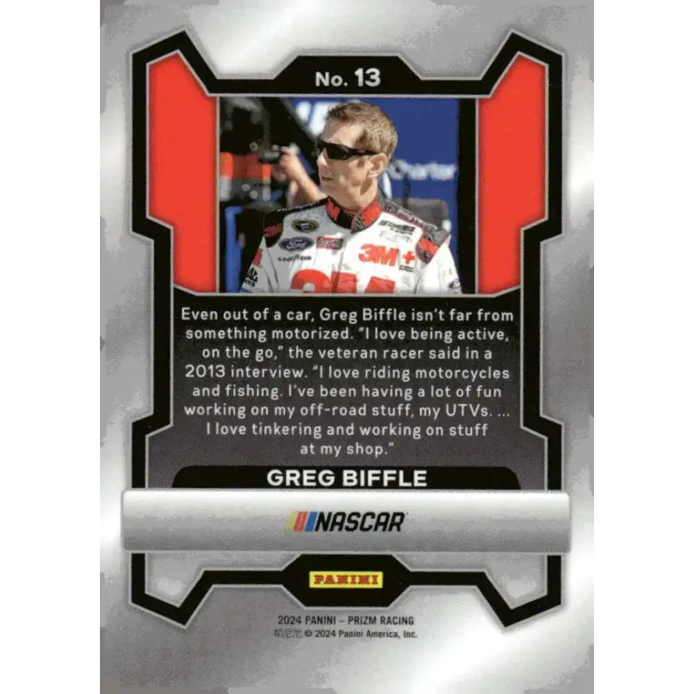 2024 Panini Prizm #13 Greg Biffle NM-MT 3M/Roush Fenway Racing/Ford Racing Card - Racing Card Single