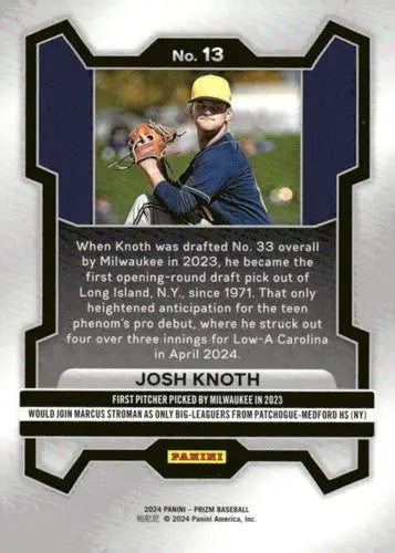 2024 Panini Prizm #13 Josh Knoth NM-MT Brewers ID:76509 - Baseball Card Single