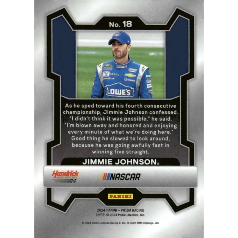 2024 Panini Prizm #18 Jimmie Johnson NM-MT Lowe’s/Hendrick Motorsports/Chevrolet Racing Card - Racing Card Single