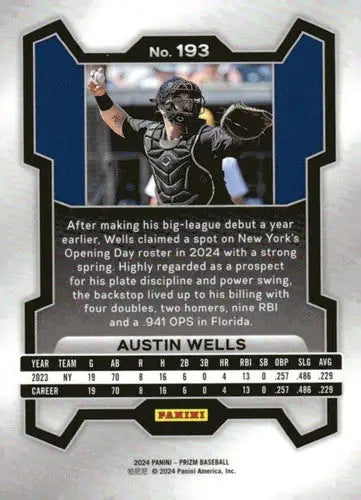 2024 Panini Prizm Austin Wells baseball card back with original gloss and detailed design