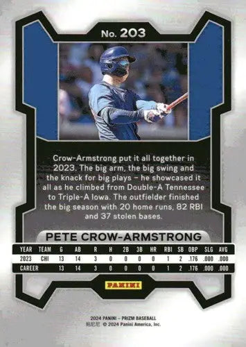 Baseball trading card featuring Pete Crow-Armstrong from 2024 Panini Prizm original gloss NM-MT