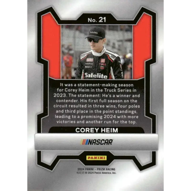 2024 Panini Prizm #21 Corey Heim NM-MT Safelite/Tricon Garage/Toyota Racing Card - Racing Card Single