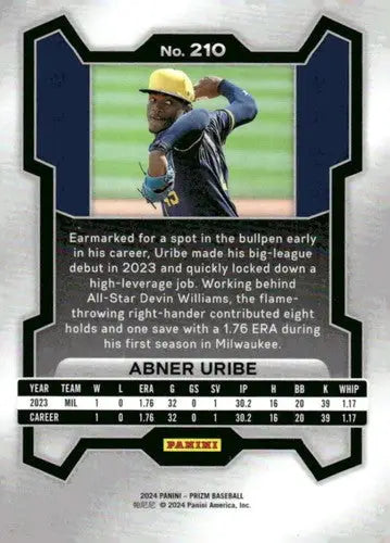 2024 Panini Prizm Abner Uribe baseball card back with original gloss Brewers ID 76305
