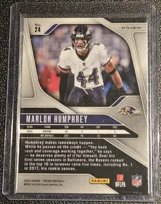 2024 Panini Prizm #24 Marlon Humphrey Lazer - Football Card Single