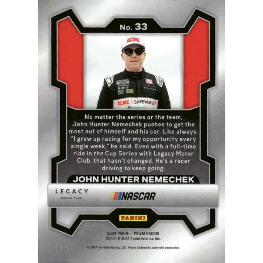 2024 Panini Prizm #33 John Hunter Nemechek NM-MT Safeway/Legacy Motor Club/Toyota Racing Card - Racing Card Single