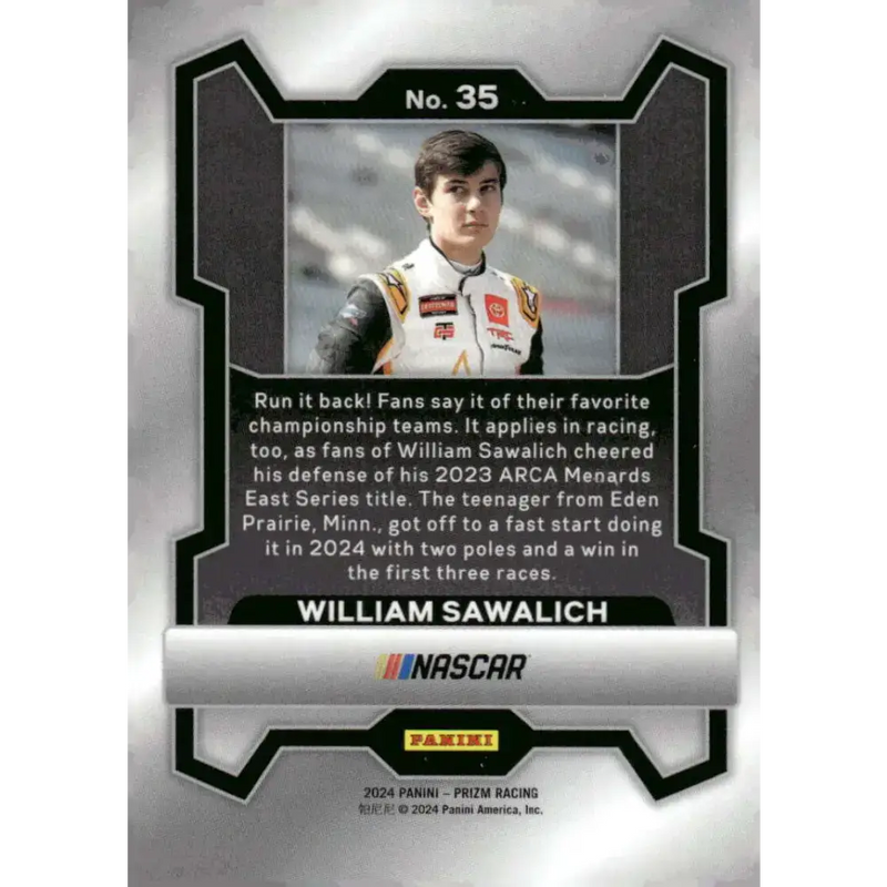 2024 Panini Prizm #35 William Sawalich NM-MT Starkey Sound Gear/Joe Gibbs Racing/Toyota Racing Card - Racing Card Single