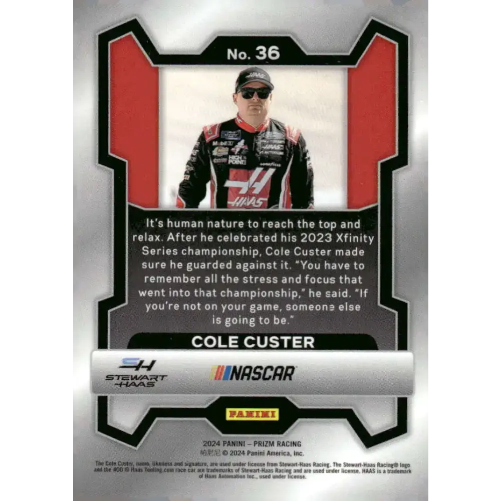 2024 Panini Prizm #36 Cole Custer NM-MT Haas Automation/Stewart-Haas Racing/Ford Racing Card - Racing Card Single
