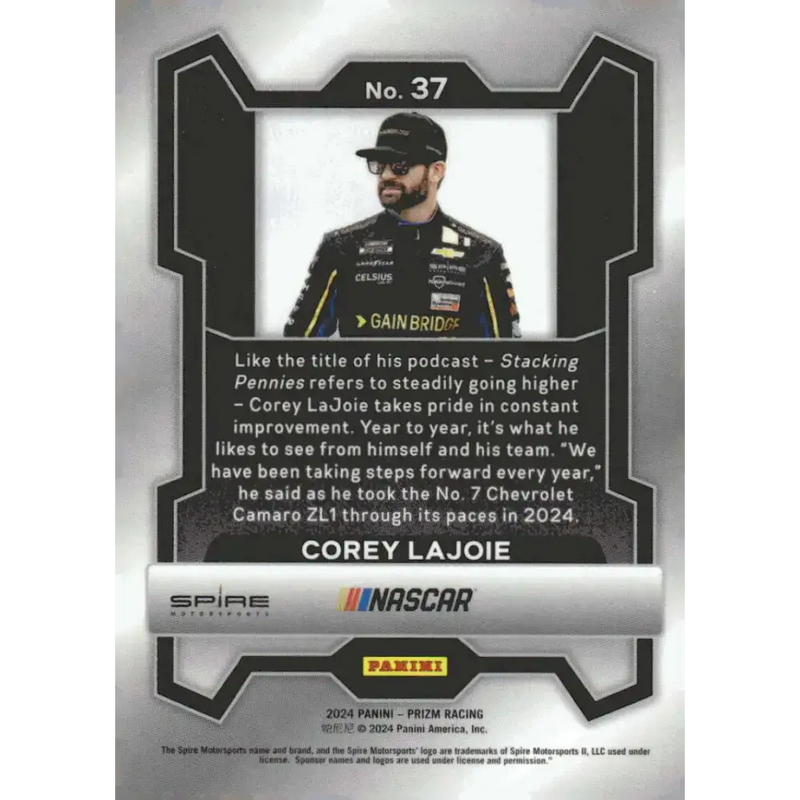 2024 Panini Prizm #37 Corey LaJoie NM-MT Gainbridge/Spire Motorsports/Chevrolet Racing Card - Racing Card Single