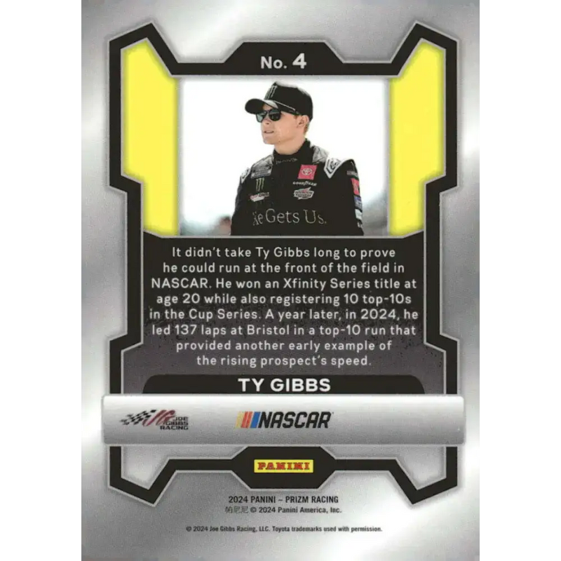 2024 Panini Prizm #4 Ty Gibbs NM-MT He Gets Us/Joe Gibbs Racing/Toyota Racing Card - Racing Card Single