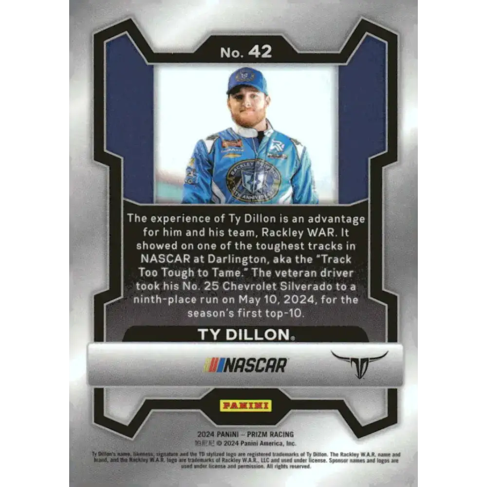 2024 Panini Prizm #42 Ty Dillon NM-MT Rackley Roofing/Rackley WAR/Chevrolet Racing Card - Racing Card Single