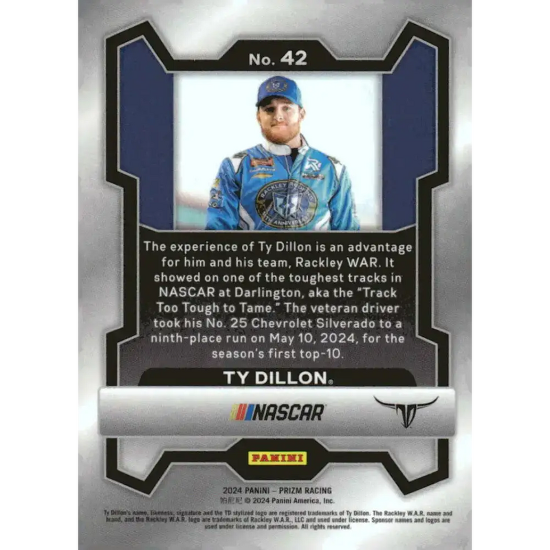 2024 Panini Prizm #42 Ty Dillon NM-MT Rackley Roofing/Rackley WAR/Chevrolet Racing Card - Racing Card Single