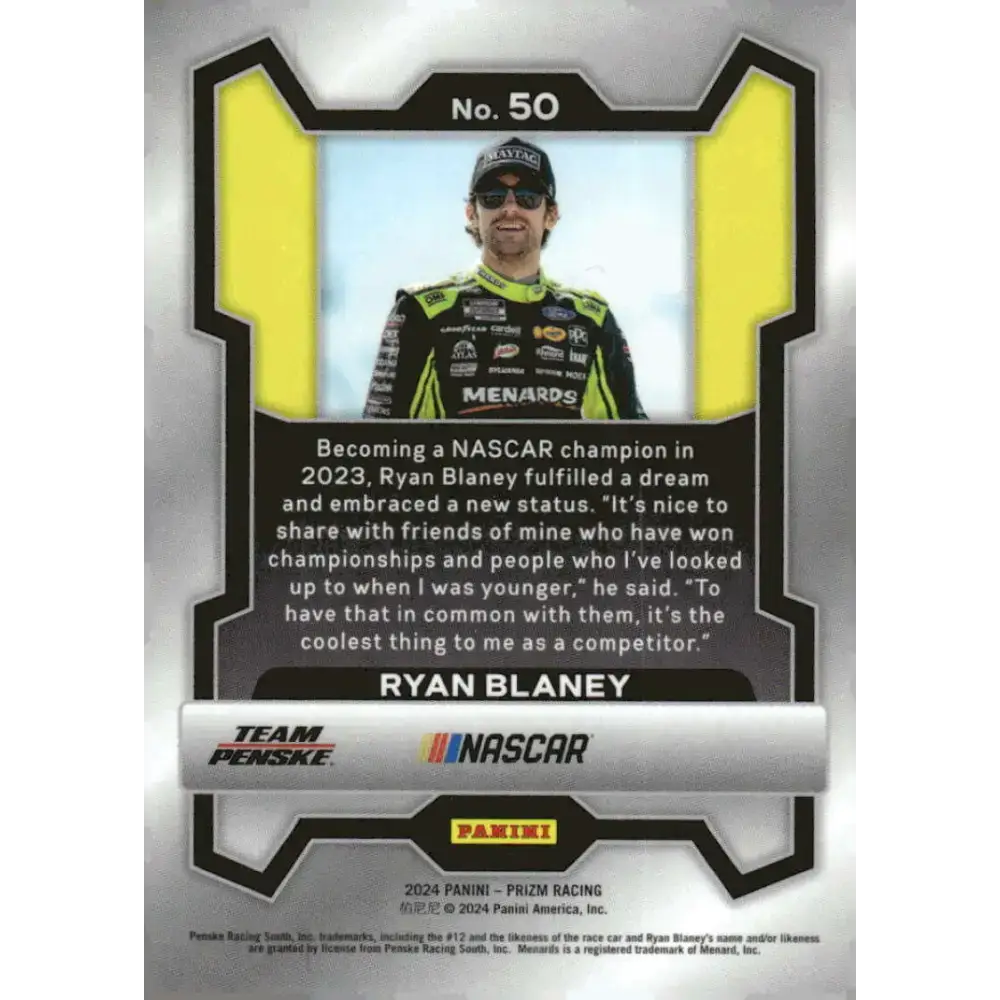 2024 Panini Prizm #50 Ryan Blaney NM-MT Menards/Team Penske/Ford Racing Card - Racing Card Single
