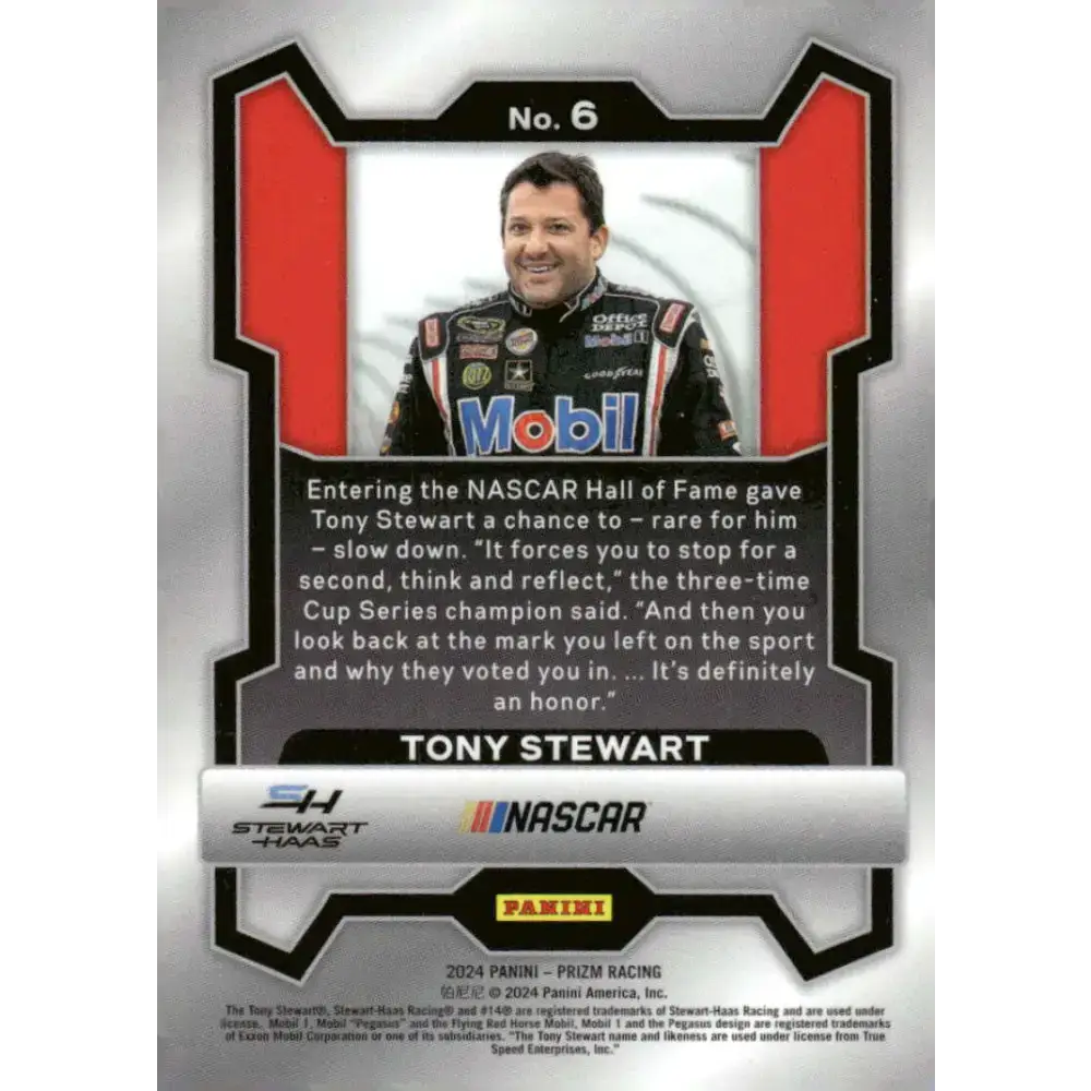 2024 Panini Prizm #6 Tony Stewart NM-MT Mobil 1/Stewart-Haas Racing/Chevrolet Racing Card - Racing Card Single