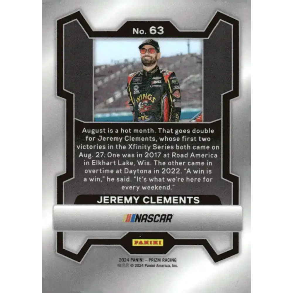 2024 Panini Prizm #63 Jeremy Clements NM-MT Wings Etc Bar and Grill/Jeremy Clements Racing/Chevrolet Racing Card