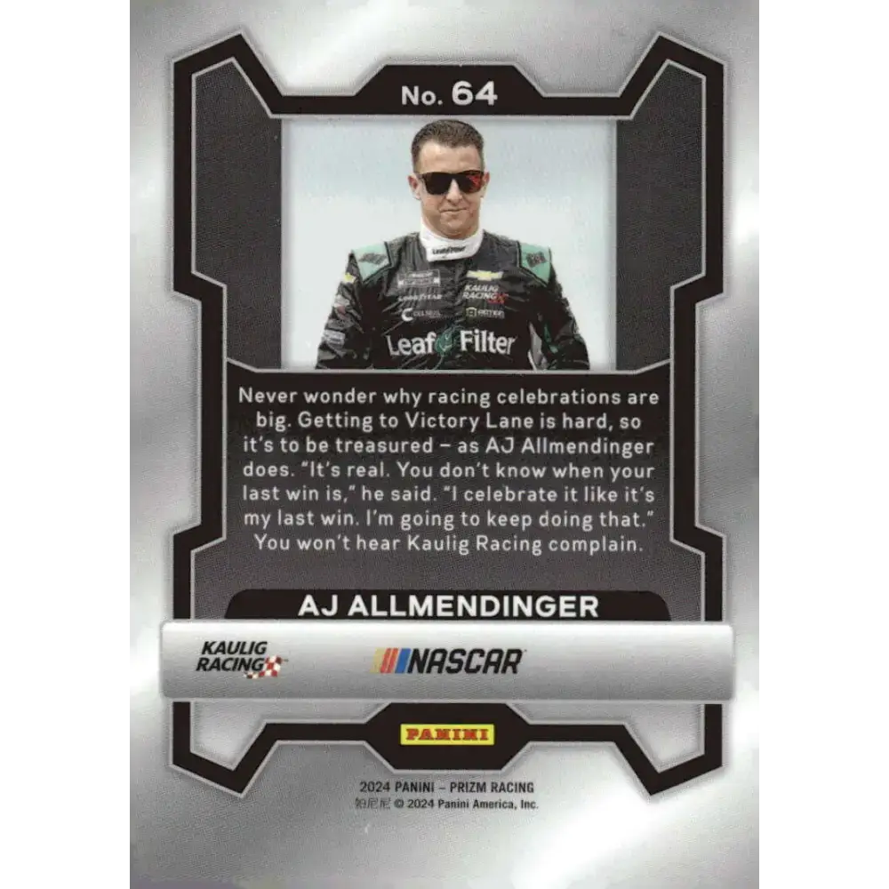 2024 Panini Prizm #64 AJ Allmendinger NM-MT Leaf Filter/Kaulig Racing/Chevrolet Racing Card - Racing Card Single
