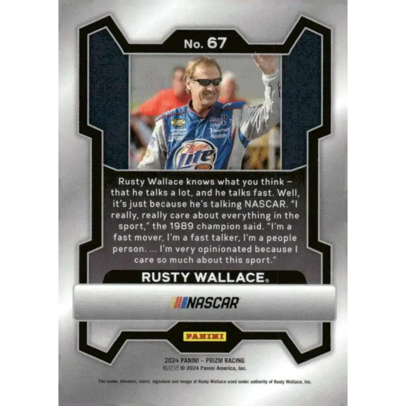 2024 Panini Prizm #67 Rusty Wallace NM-MT Miller Lite/Team Penske/Ford Racing Card - Racing Card Single