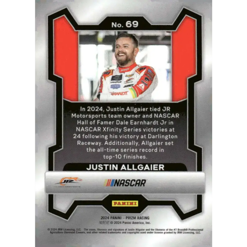 2024 Panini Prizm #69 Justin Allgaier NM-MT Brandt/JR Motorsports/Chevrolet Racing Card - Racing Card Single