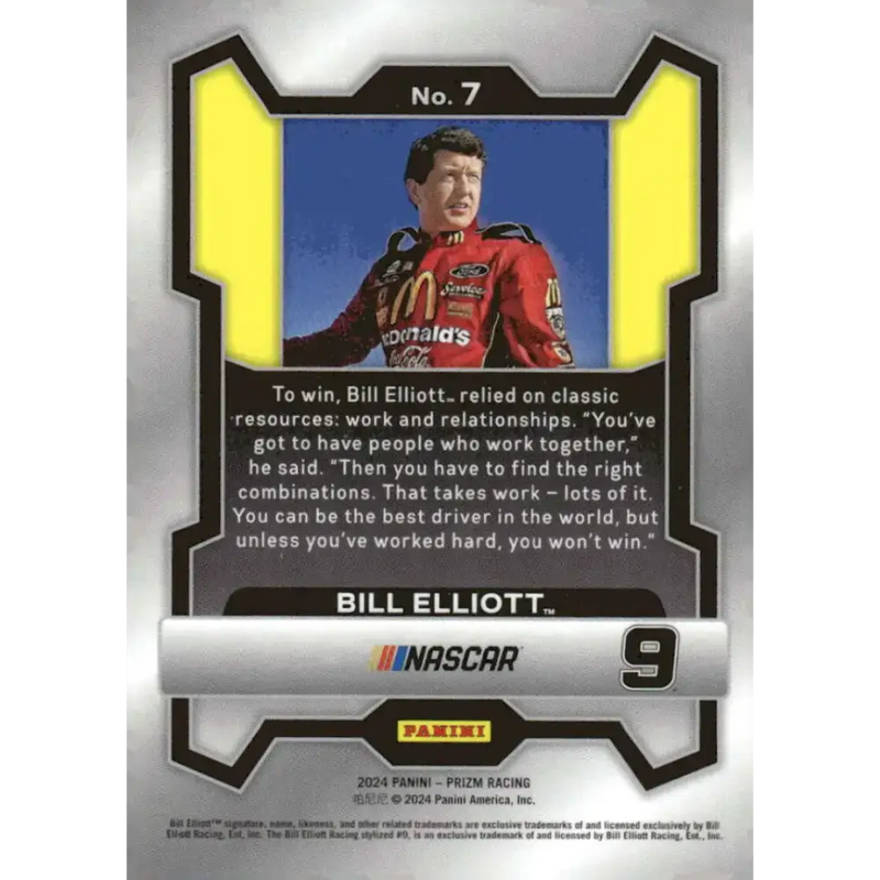 2024 Panini Prizm #7 Bill Elliott NM-MT McDonald’s/Bill Elliott/Ford Racing Card - Racing Card Single