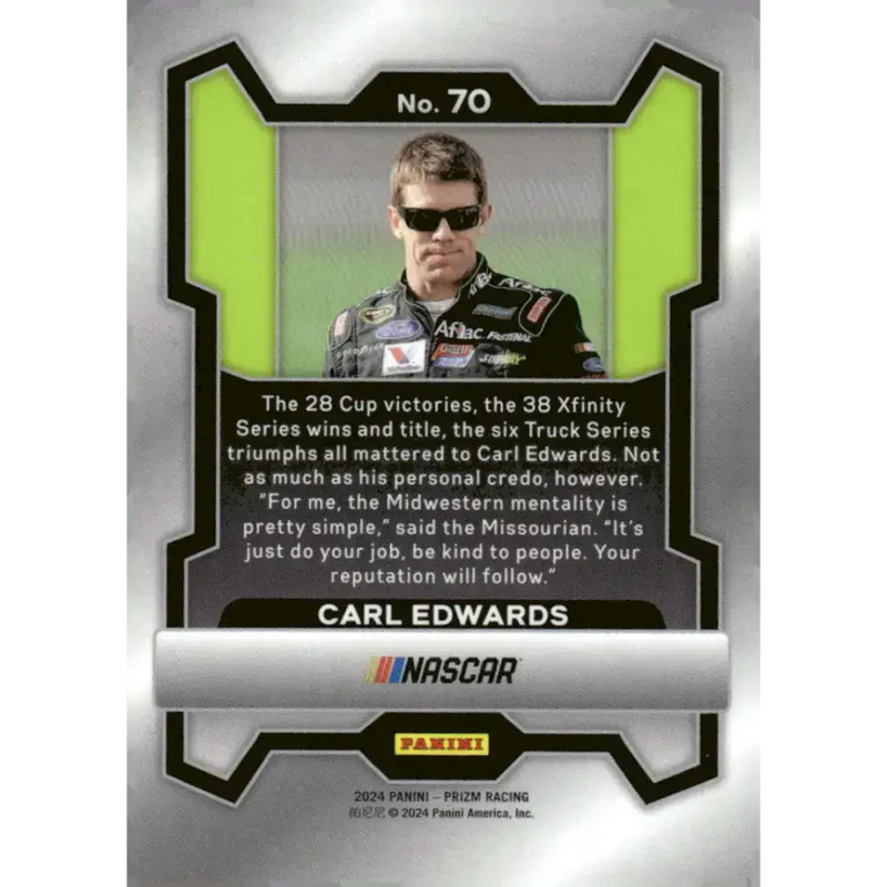 2024 Panini Prizm #70 Carl Edwards NM-MT Aflac/Roush Fenway Racing/Ford Racing Card - Racing Card Single