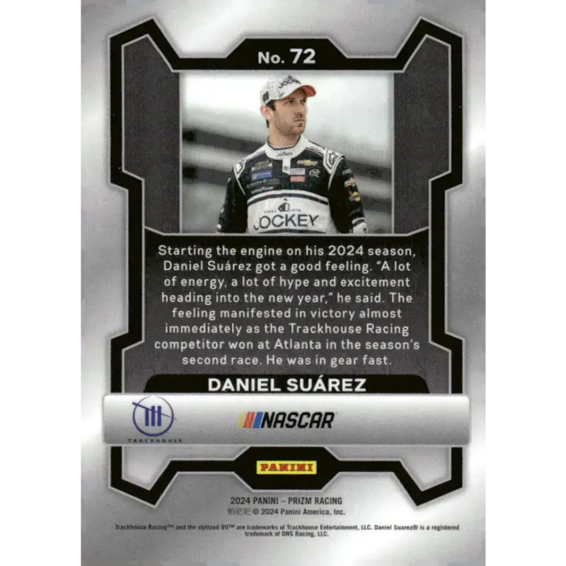 2024 Panini Prizm #72 Daniel Suarez NM-MT Jockey/Trackhouse Racing/Chevrolet Racing Card - Racing Card Single