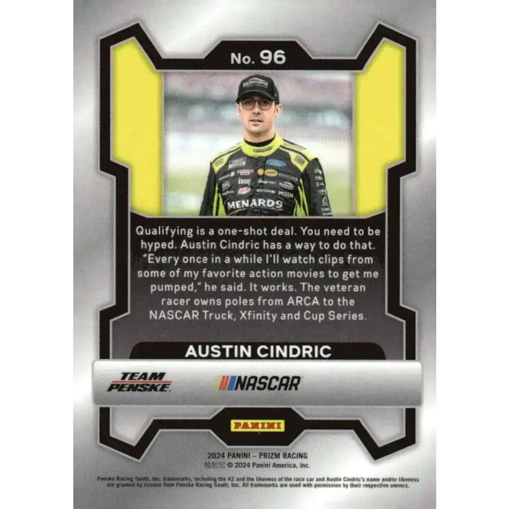 2024 Panini Prizm #96 Austin Cindric NM-MT Menards/Team Penske/Ford Racing Card - Racing Card Single