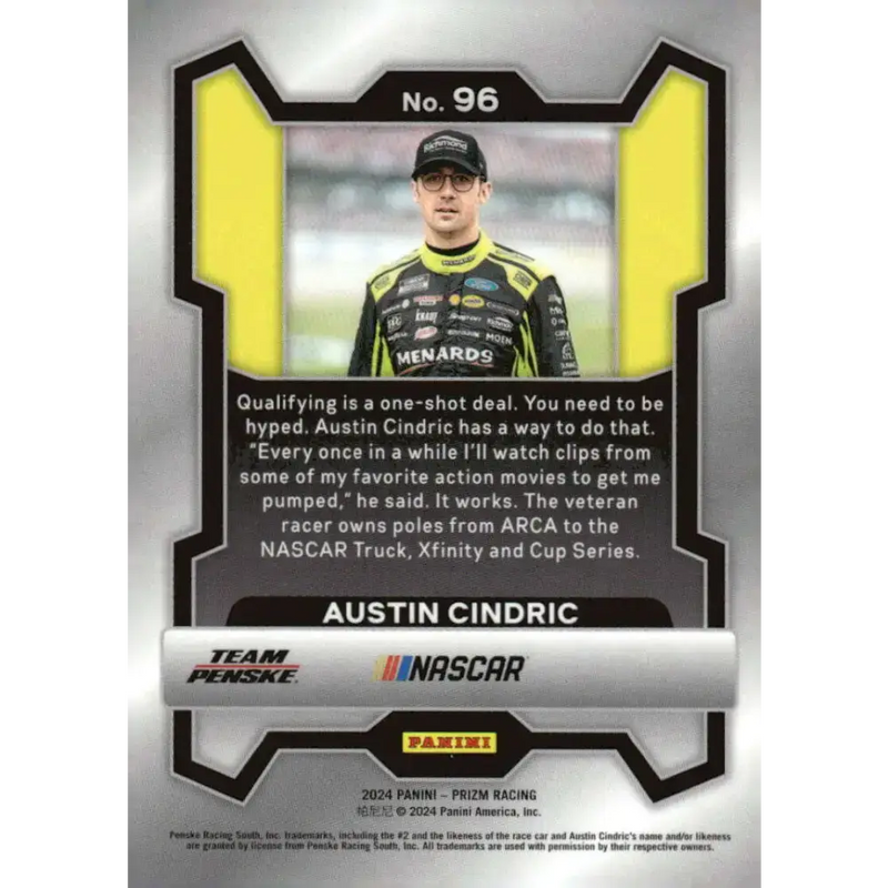 2024 Panini Prizm #96 Austin Cindric NM-MT Menards/Team Penske/Ford Racing Card - Racing Card Single
