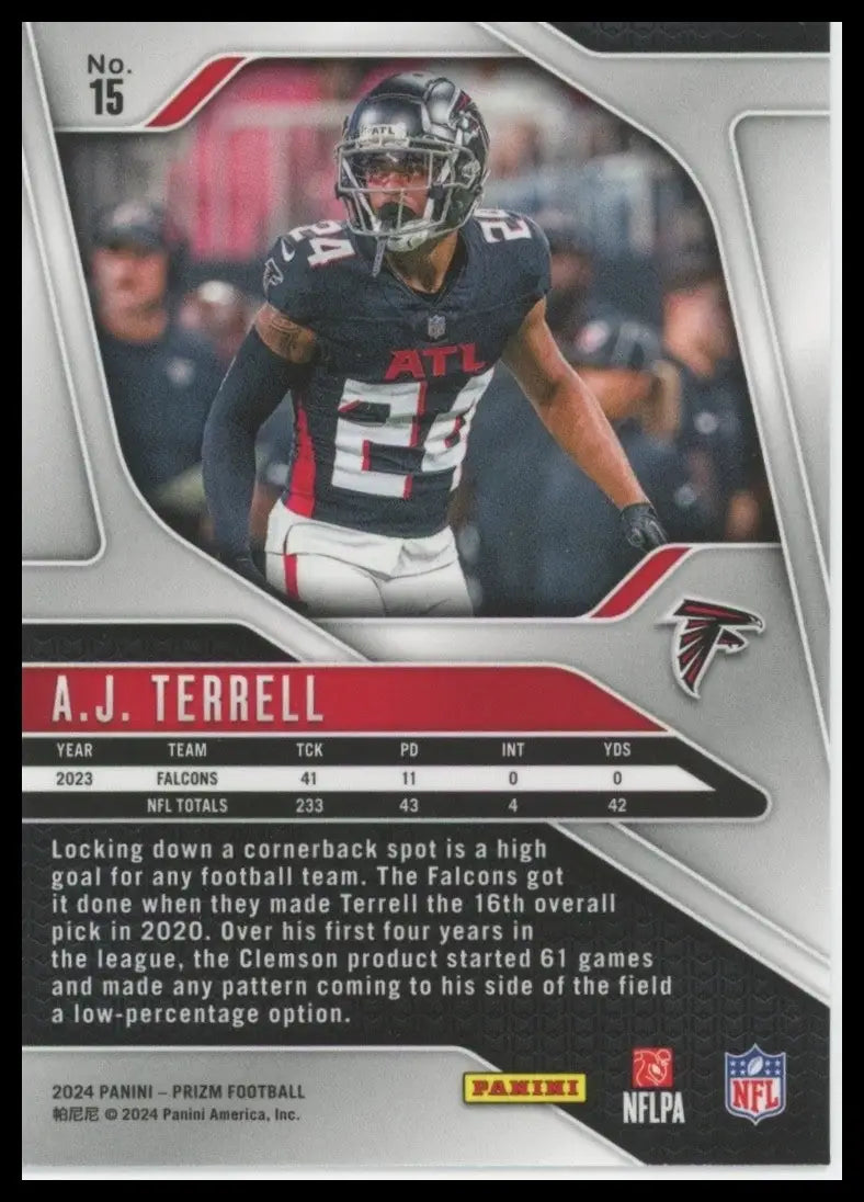 2024 Panini Prizm AJ Terrell #15 Atlanta Falcons Football Card NFL Sports - Football Card Single