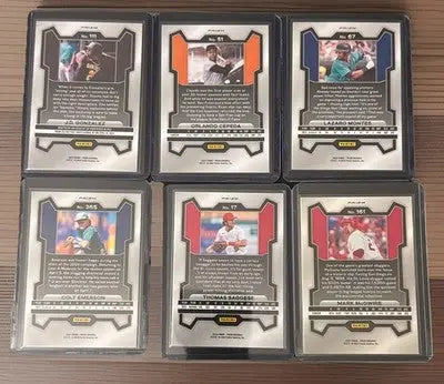 Six encased Panini Prizm Baseball Pink Ice baseball trading cards in a lot of 30