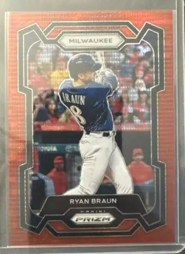 Ryan Braun 2024 Panini Prizm Baseball card featuring red pulsar prizm design