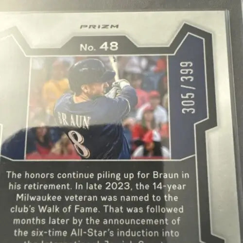 Ryan Braun 2024 Panini Prizm Baseball Red Pulsar #48 card limited to 305/399