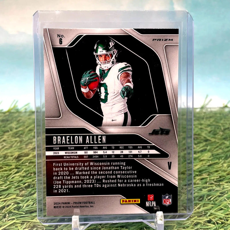 Braelon Allen football card from 2024 Panini Prizm Image Variation Silver RC Jets