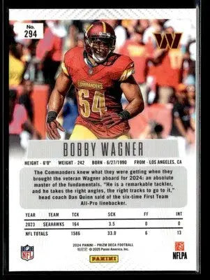 2024 Panini Prizm Deca Bobby Wagner #294 Washington Commanders - Football Card Single