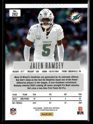 2024 Panini Prizm Deca Jalen Ramsey #202 Miami Dolphins - Football Card Single