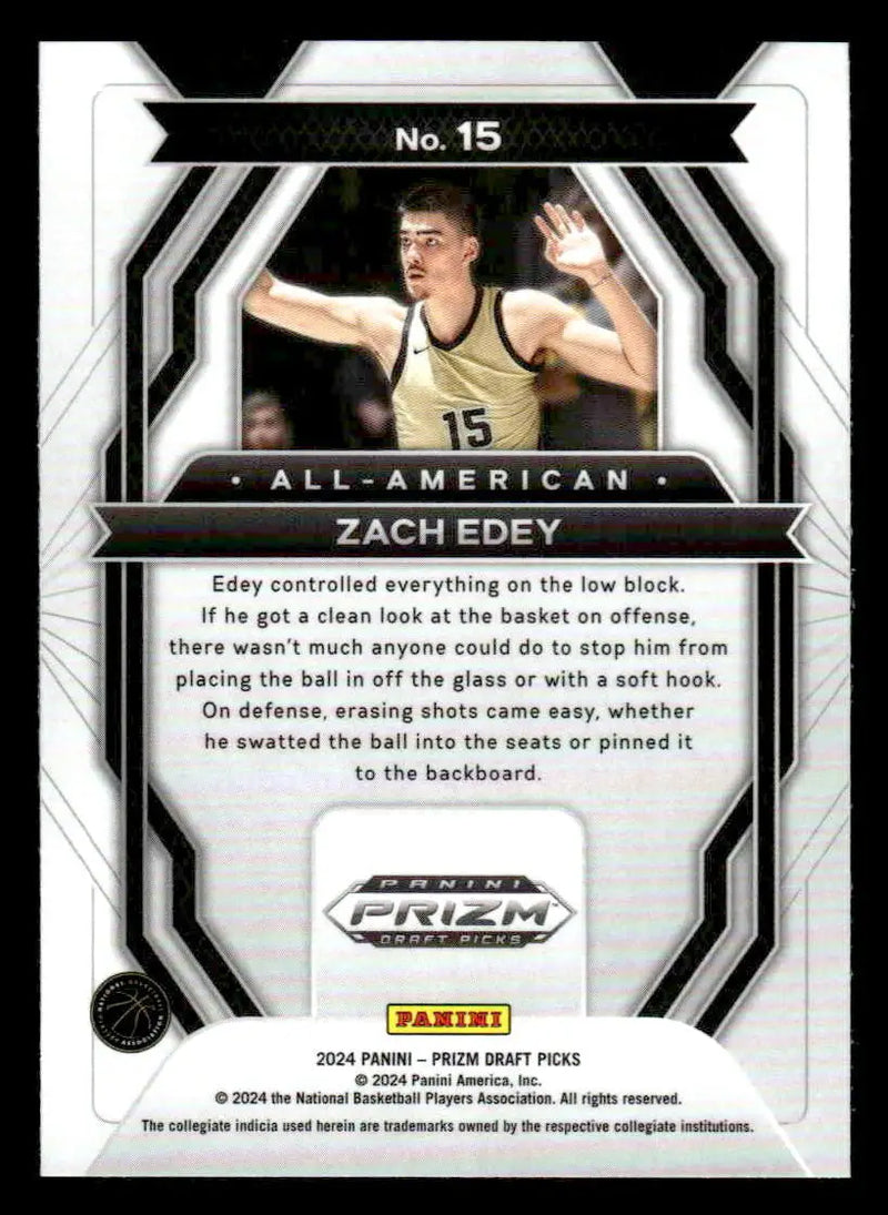 2024 Panini Prizm Draft Picks #15 Zach Edey All-American RC - Basketball Card Single