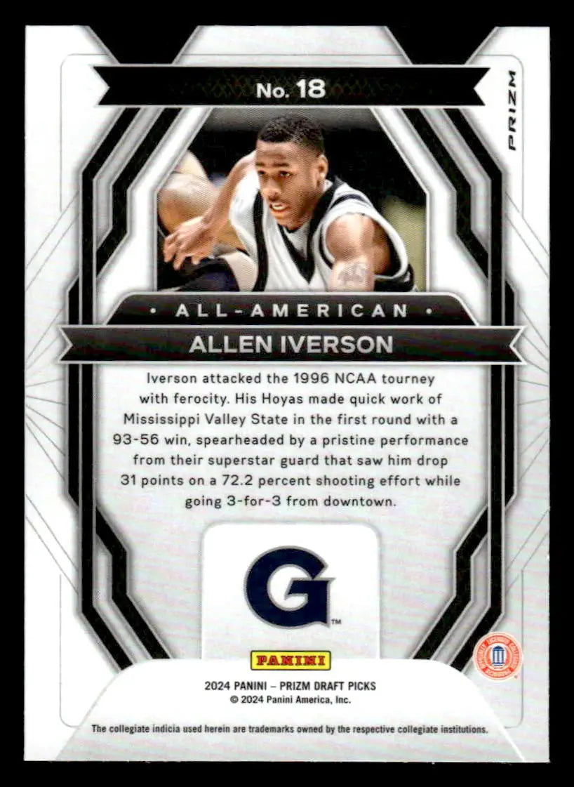 2024 Panini Prizm Draft Picks #18 Allen Iverson All-American Prizm Silver Hoyas - Basketball Card Single