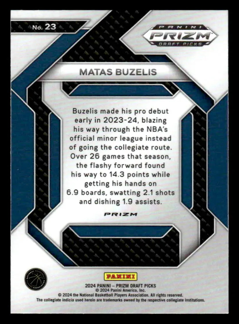 2024 Panini Prizm Draft Picks #23 Matas Buzelis New Recruits Silver Prizm - Basketball Card Single
