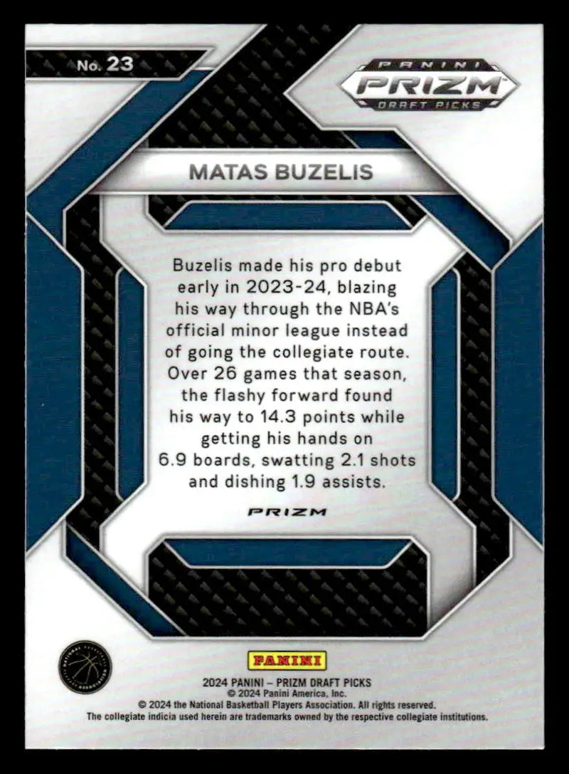 2024 Panini Prizm Draft Picks #23 Matas Buzelis New Recruits Silver Prizm - Basketball Card Single