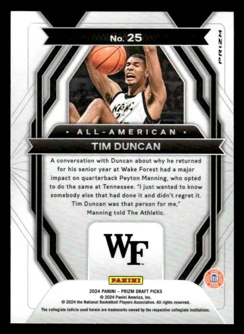 2024 Panini Prizm Draft Picks #25 Tim Duncan All-American Prizms Green - Basketball Card Single