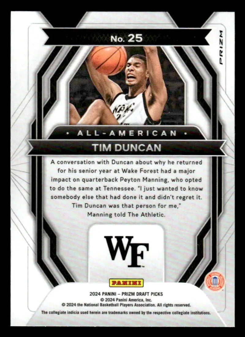 2024 Panini Prizm Draft Picks #25 Tim Duncan All-American Prizms Green - Basketball Card Single