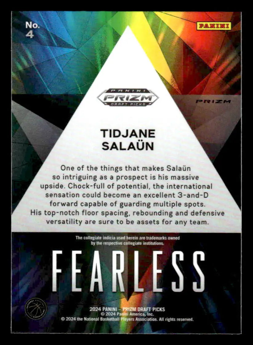 2024 Panini Prizm Draft Picks #4 Tidjane Salaun Fearless Silver Prizm - Basketball Card Single