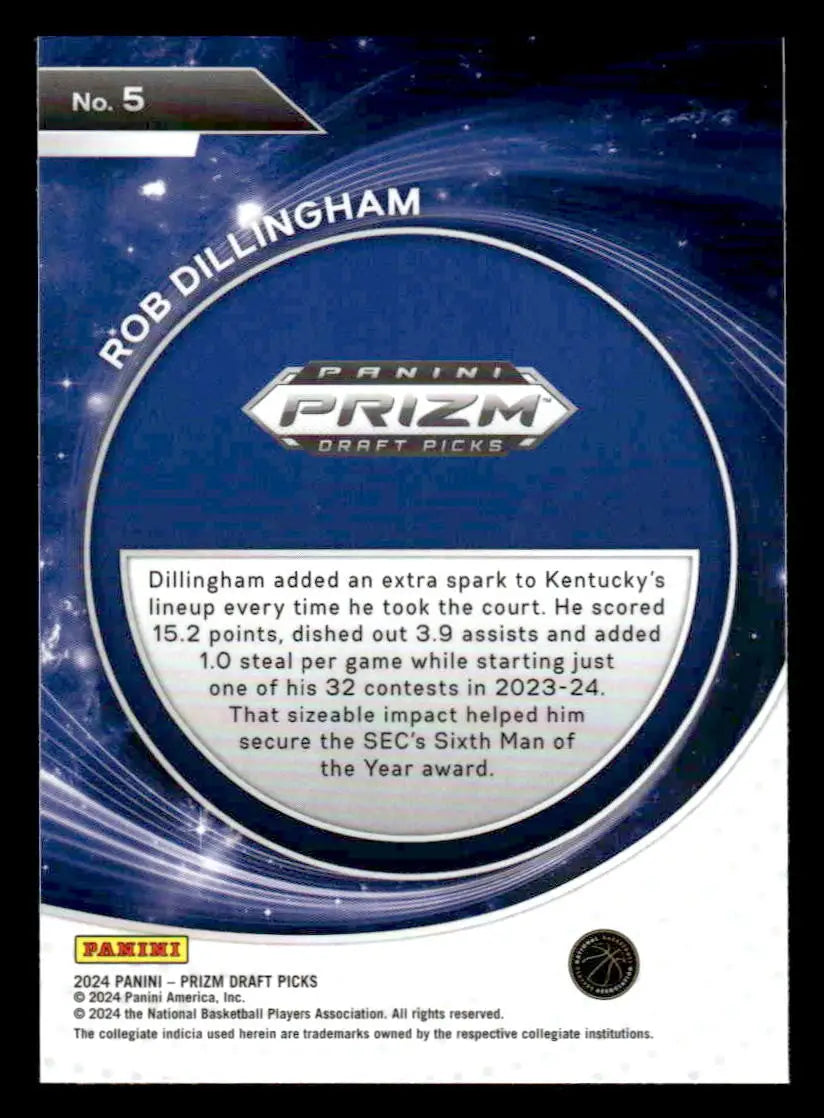 2024 Panini Prizm Draft Picks #5 Robert Dillingham Student Orientation - Basketball Card Single