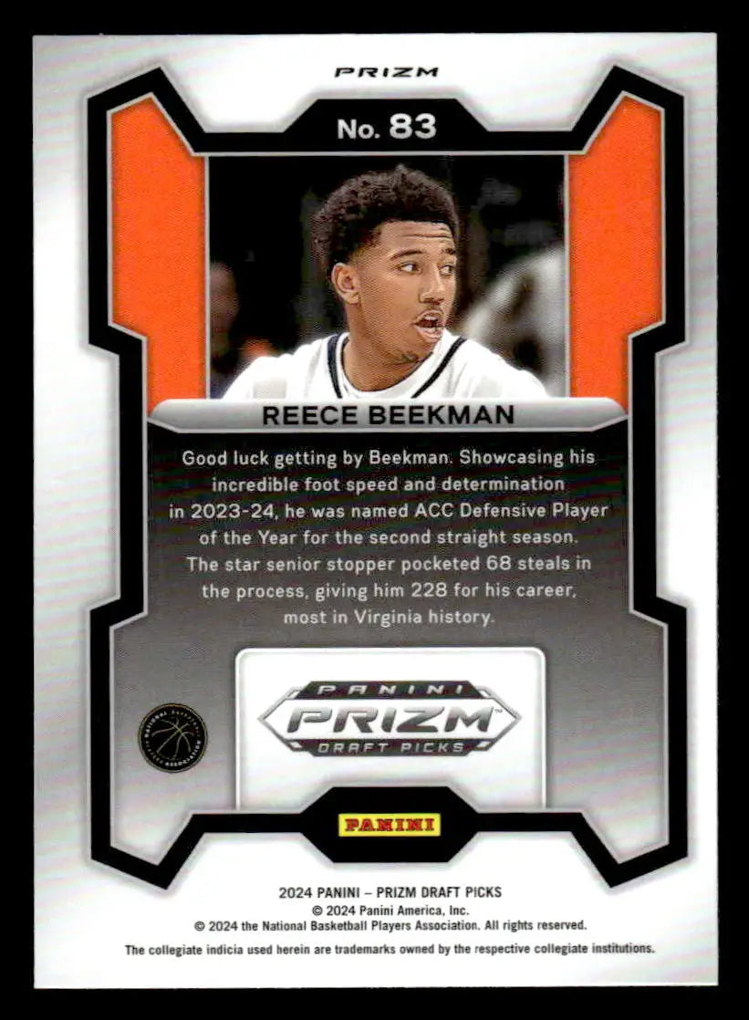 2024 Panini Prizm Draft Picks #83 Reece Beekman Prizms Purple Wave - Basketball Card Single
