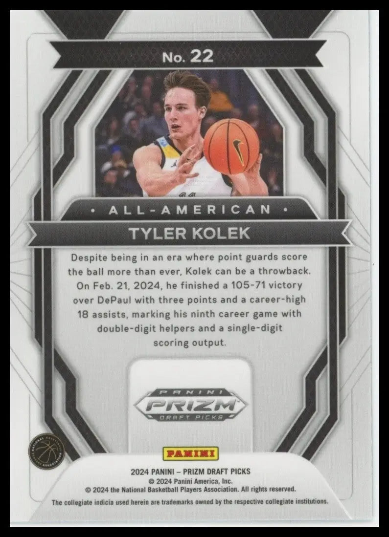 2024 Panini Prizm Draft Picks All American Tyler Kolek Rookie #22 Basketball - Basketball Card Single