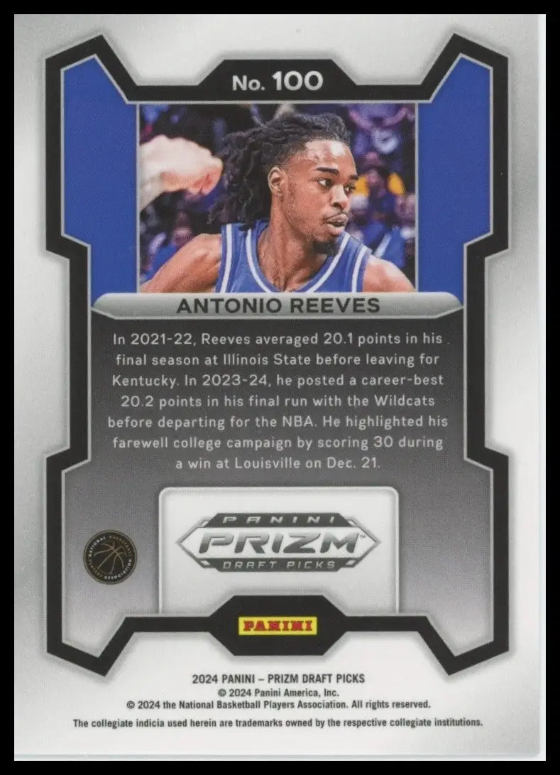 2024 Panini Prizm Draft Picks Antonio Reeves #100 Rookie Basketball Card NCAA - Basketball Card Single